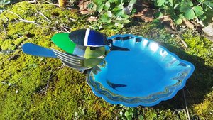 Blue-Tit on Leaf Dish  (SOLD)