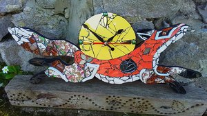 Medium Floral Tree of Life Fox Clock (yellow moon) (SOLD)