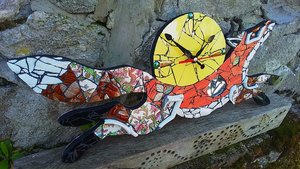 Medium Floral Tree of Life Fox Clock (yellow moon) (SOLD)
