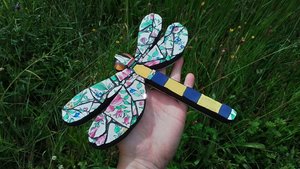Flowery Blue & yellow Dragonfly 