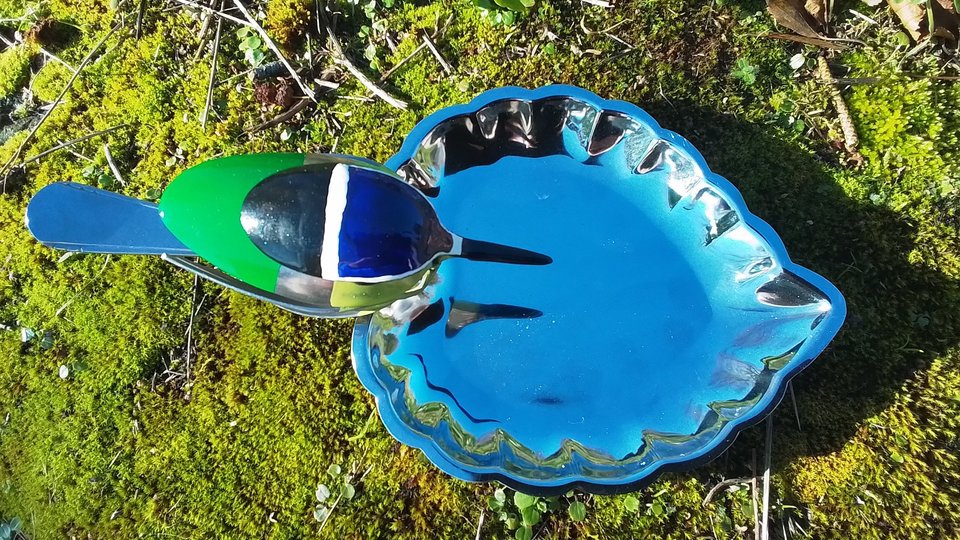 Blue-Tit on Leaf Dish  (SOLD)