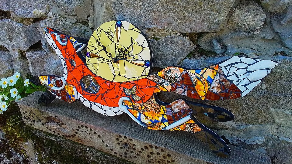 Medium Sunflower Fox Clock (yellow moon)