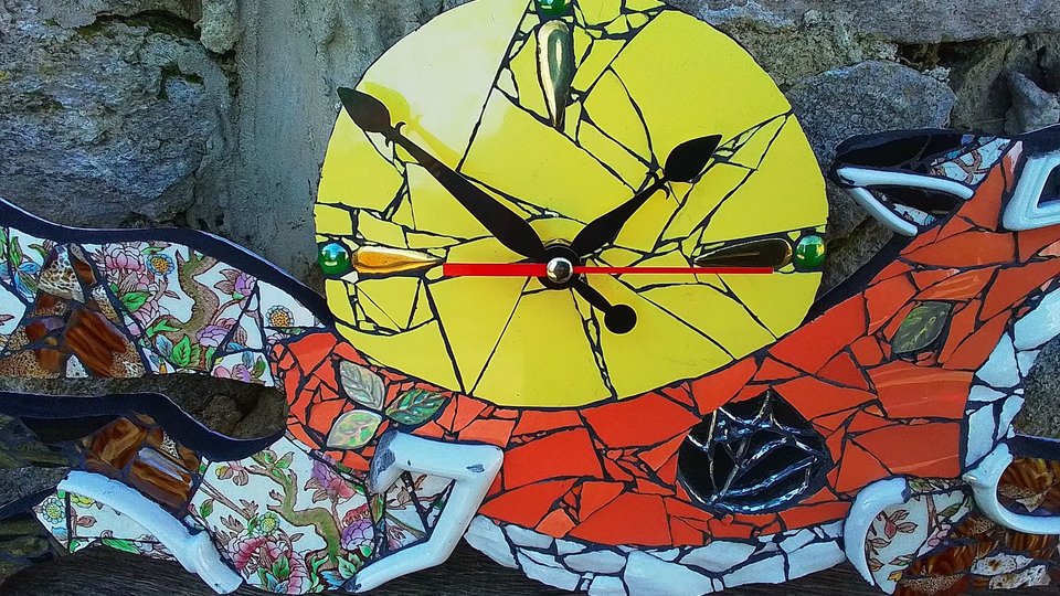Medium Floral Tree of Life Fox Clock (yellow moon) (SOLD)