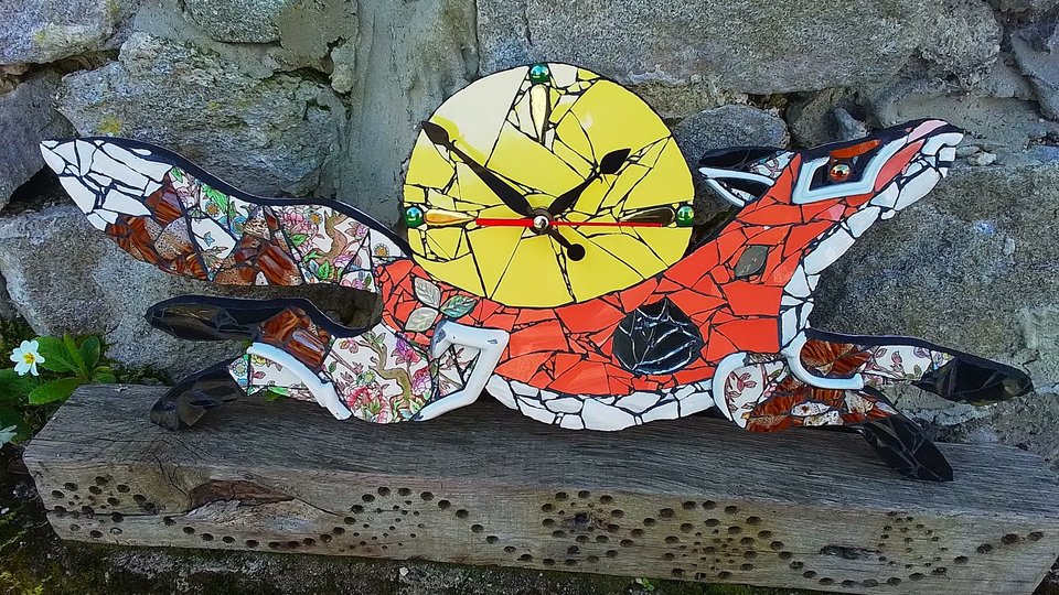 Medium Floral Tree of Life Fox Clock (yellow moon) (SOLD)