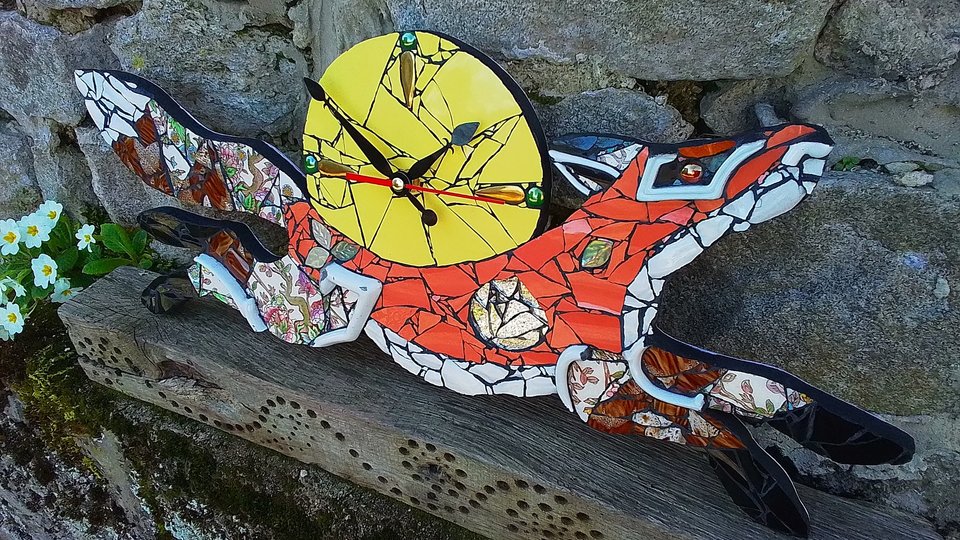 Medium Floral Tree of Life Fox Clock (yellow moon) (SOLD)