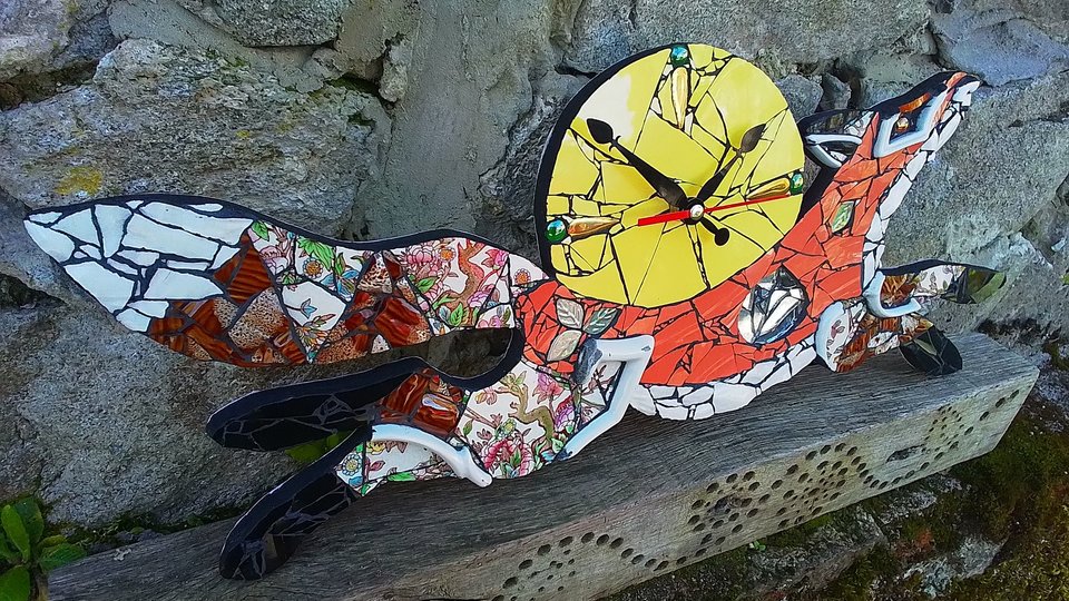 Medium Floral Tree of Life Fox Clock (yellow moon) (SOLD)