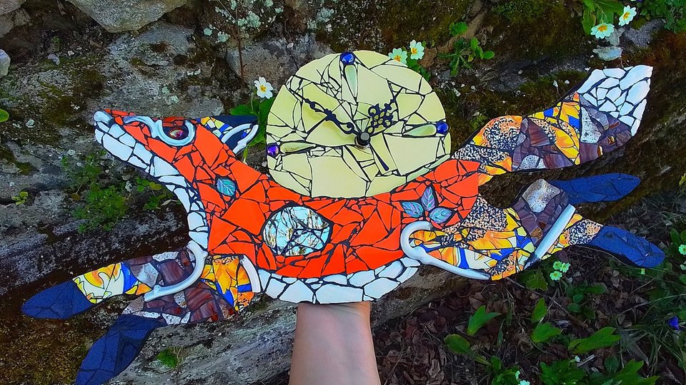 Medium Sunflower Fox Clock (yellow moon)