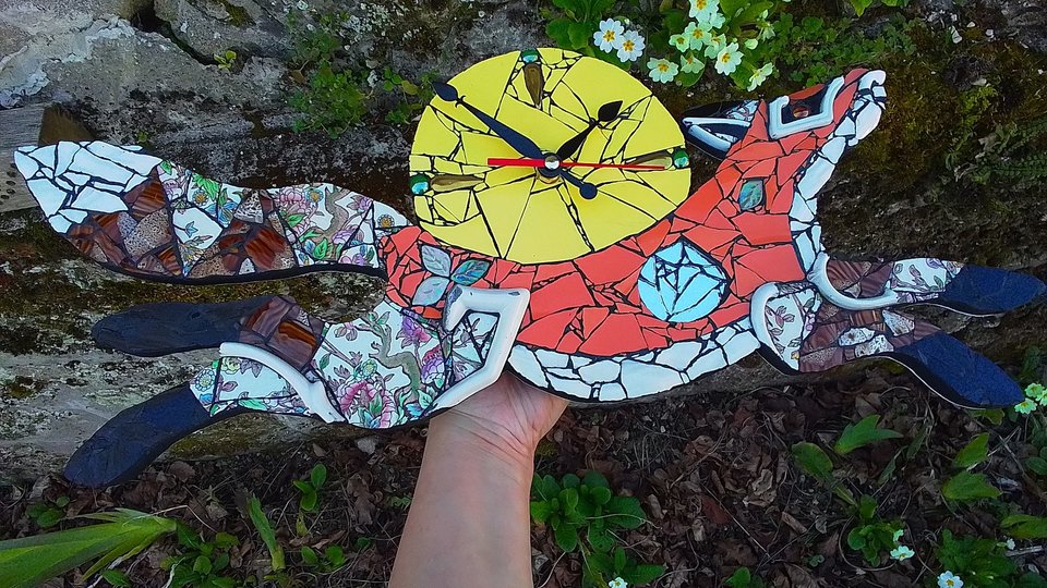 Medium Floral Tree of Life Fox Clock (yellow moon) (SOLD)