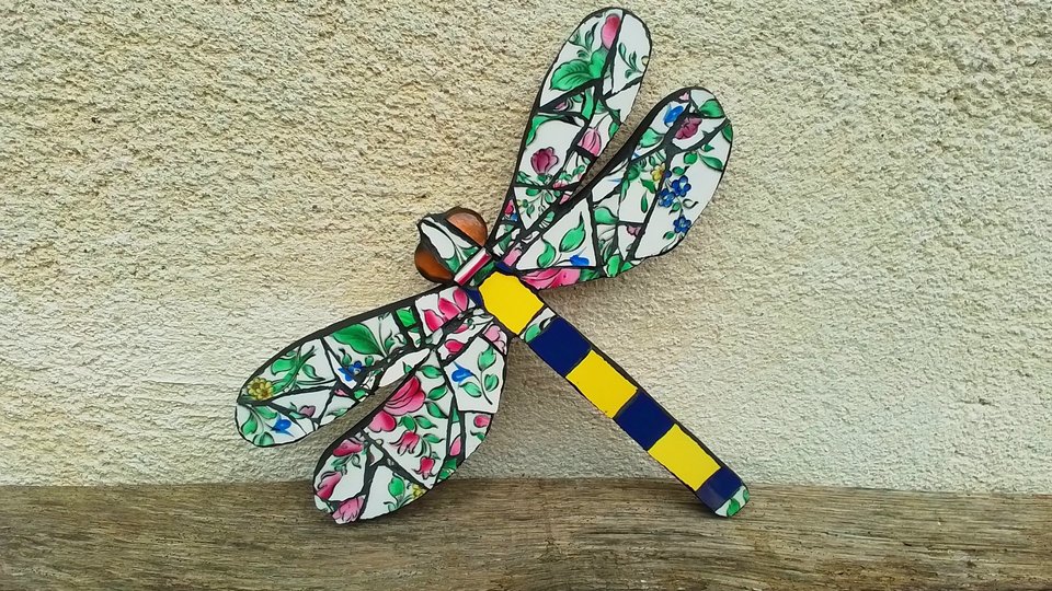 Flowery Blue & yellow Dragonfly 