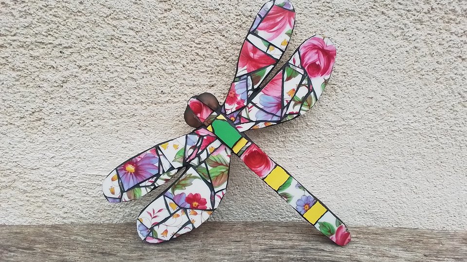 Pink Roses Dragonfly (hand painted) (SOLD)