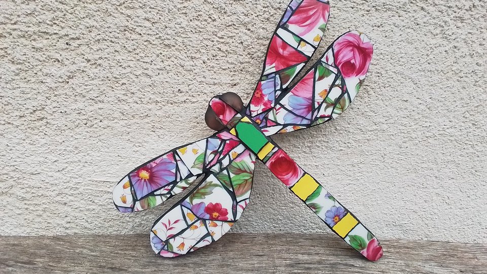 Pink Roses Dragonfly (hand painted) (SOLD)