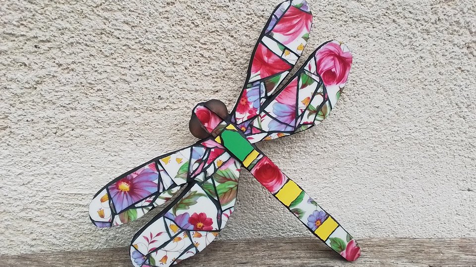 Pink Roses Dragonfly (hand painted) (SOLD)