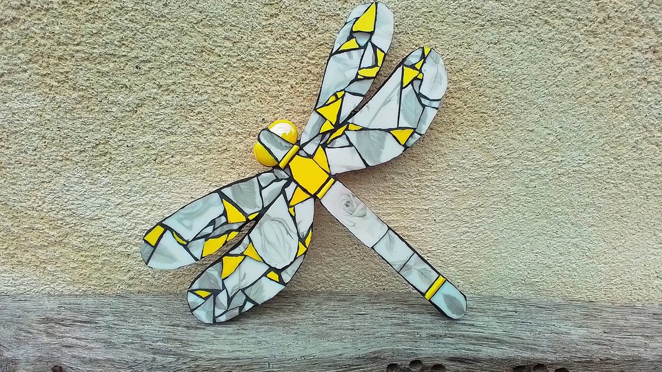 Zesty Yellow & Silver Rose Dragonfly (SOLD)