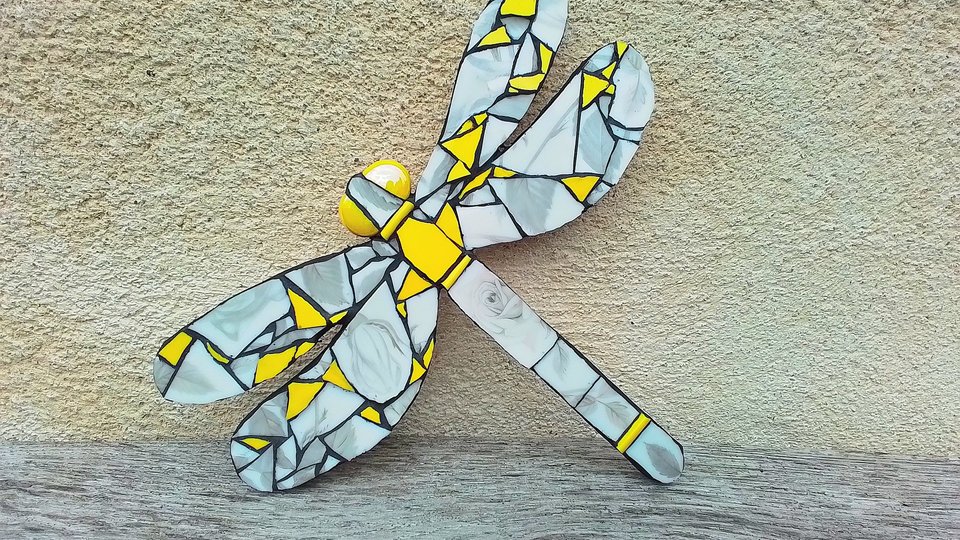 Zesty Yellow & Silver Rose Dragonfly (SOLD)