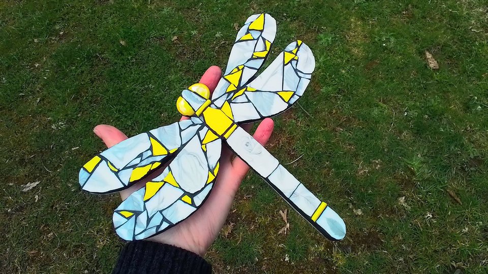 Zesty Yellow & Silver Rose Dragonfly (SOLD)