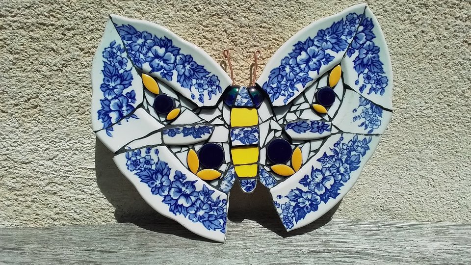 Blue & White Floral Butterfly (SOLD)