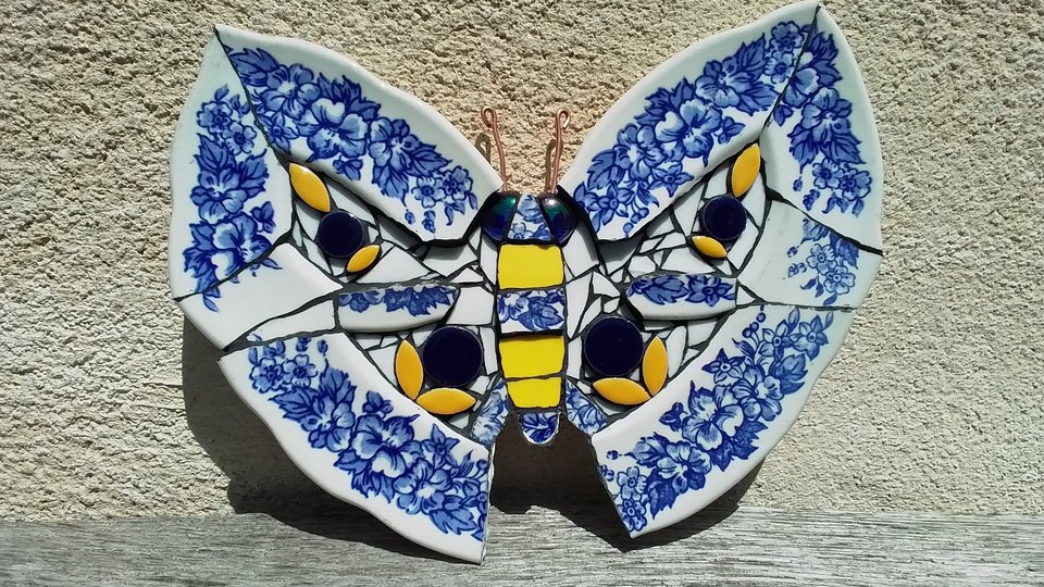 Blue & White Floral Butterfly (SOLD)