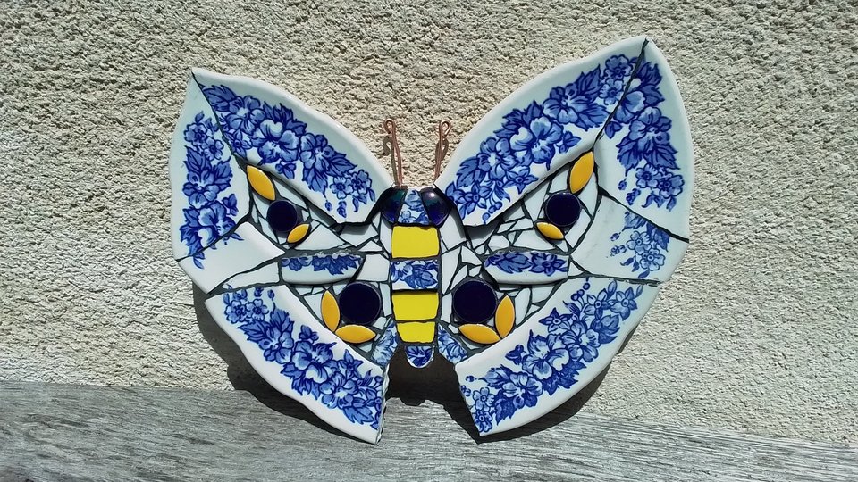 Blue & White Floral Butterfly (SOLD)