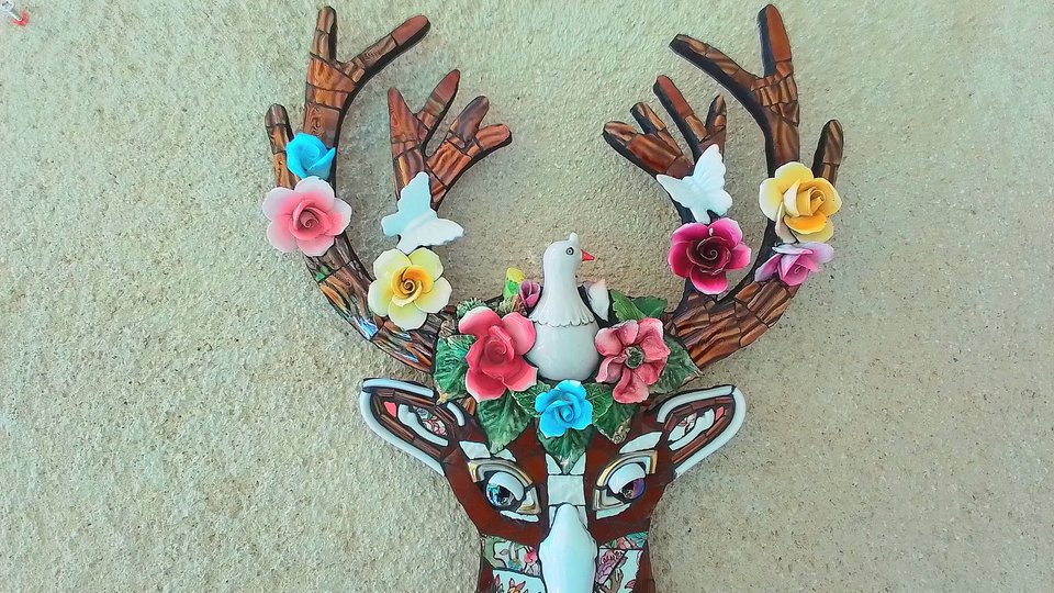 Spring Stag Deer Head (with Dove & Butterfly friends) (SOLD)