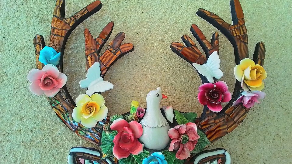 Spring Stag Deer Head (with Dove & Butterfly friends) (SOLD)