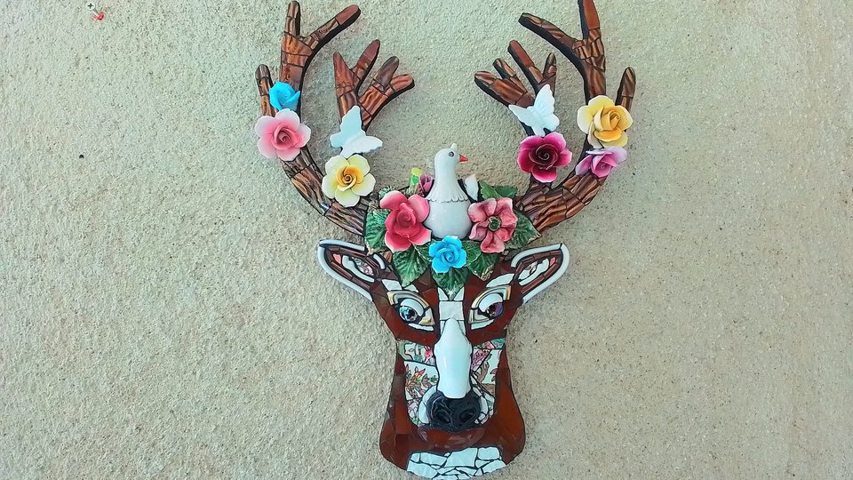 Spring Stag Deer Head (with Dove & Butterfly friends) (SOLD)