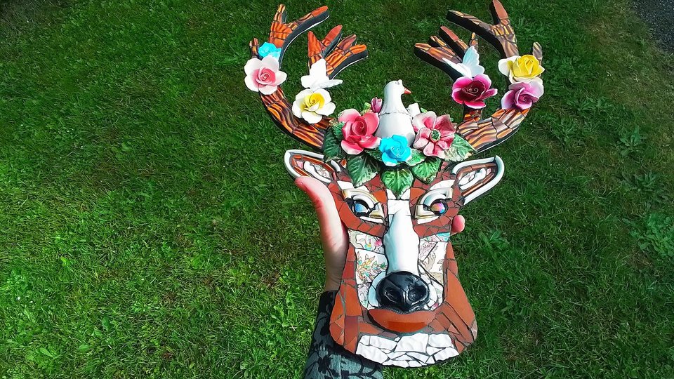 Spring Stag Deer Head (with Dove & Butterfly friends) (SOLD)