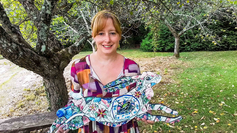 Large Summer Blossom Hare (with bird friend) (SOLD)