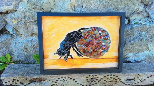 Dung Beetle (mixed media mosaic) (SOLD)
