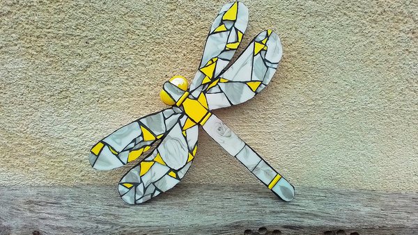 Zesty Yellow & Silver Rose Dragonfly (SOLD)