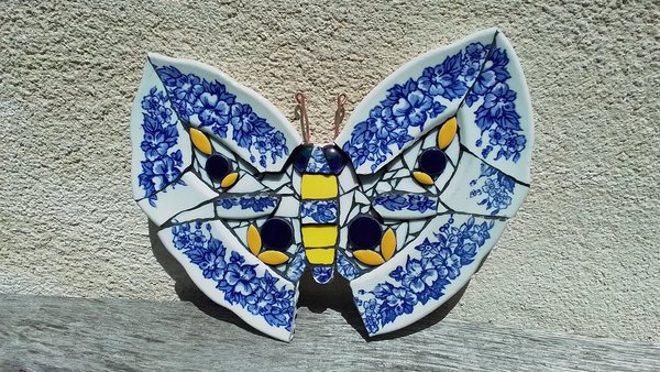 Blue & White Floral Butterfly (SOLD)