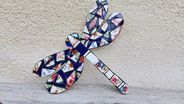 Blue & Red Flowers Dragonfly (SOLD)