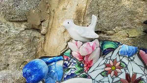 Large Summer Blossom Hare (with bird friend) (SOLD)