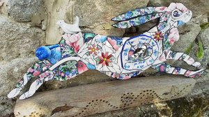 Large Summer Blossom Hare (with bird friend) (SOLD)