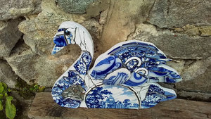 Large Blue Floral Swan