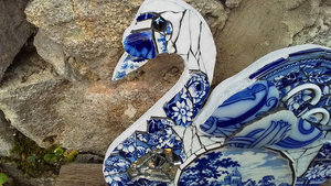 Large Blue Floral Swan