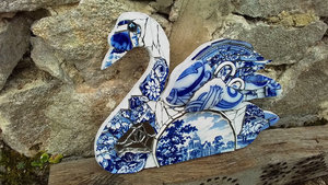 Large Blue Floral Swan