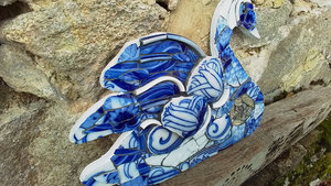 Large Blue Swirls Swan