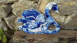 Large Blue Swirls Swan
