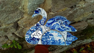 Large Blue Floral Swan