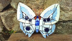 Blue & White Floral Butterfly (SOLD)