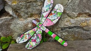 Green & Pink Floral Dragonfly (SOLD)