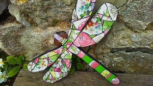 Green & Pink Floral Dragonfly (SOLD)