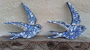 Blue & White Summer Swallow (right facing)