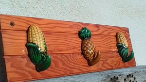 Sweetcorn & Pineapple Ceramic Hooks (on wood) (SOLD)