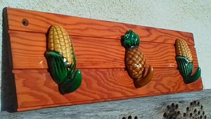 Sweetcorn & Pineapple Ceramic Hooks (on wood) (SOLD)