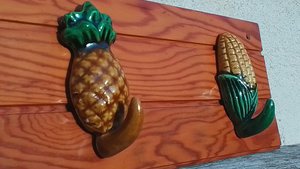 Sweetcorn & Pineapple Ceramic Hooks (on wood) (SOLD)