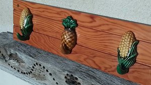 Sweetcorn & Pineapple Ceramic Hooks (on wood) (SOLD)