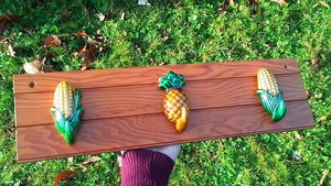 Sweetcorn & Pineapple Ceramic Hooks (on wood) (SOLD)