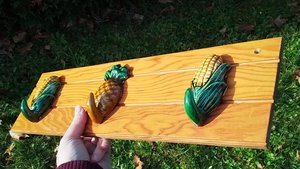 Sweetcorn & Pineapple Ceramic Hooks (on wood) (SOLD)