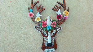 Spring Stag Deer Head (with Dove & Butterfly friends)